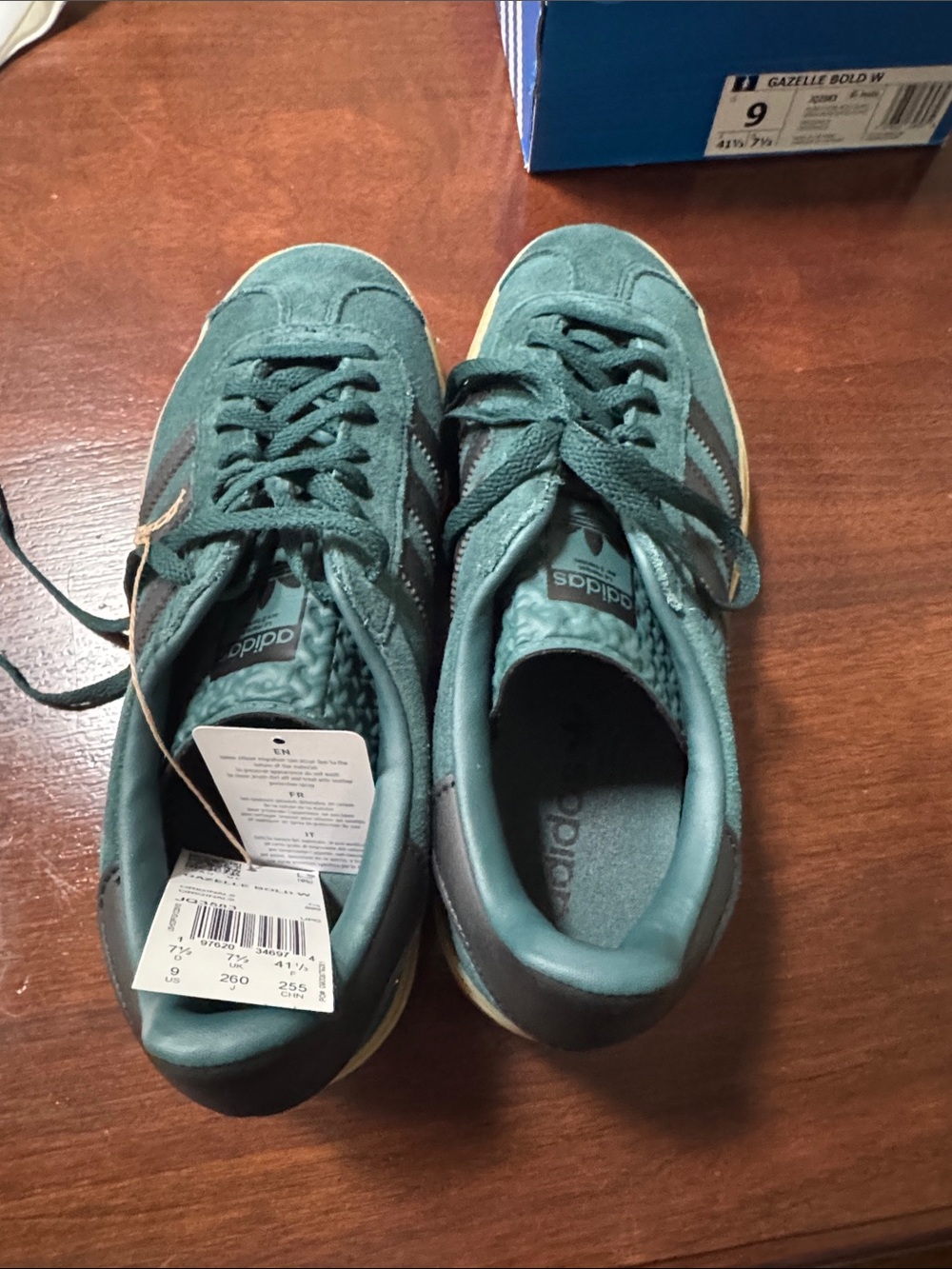 adidas womens Gazelle Bold Sneakers - Teal Green Suede